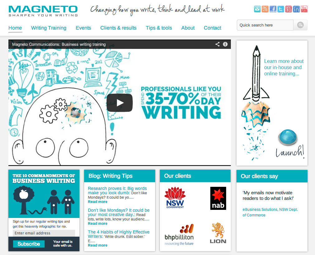 Screenshot of new website